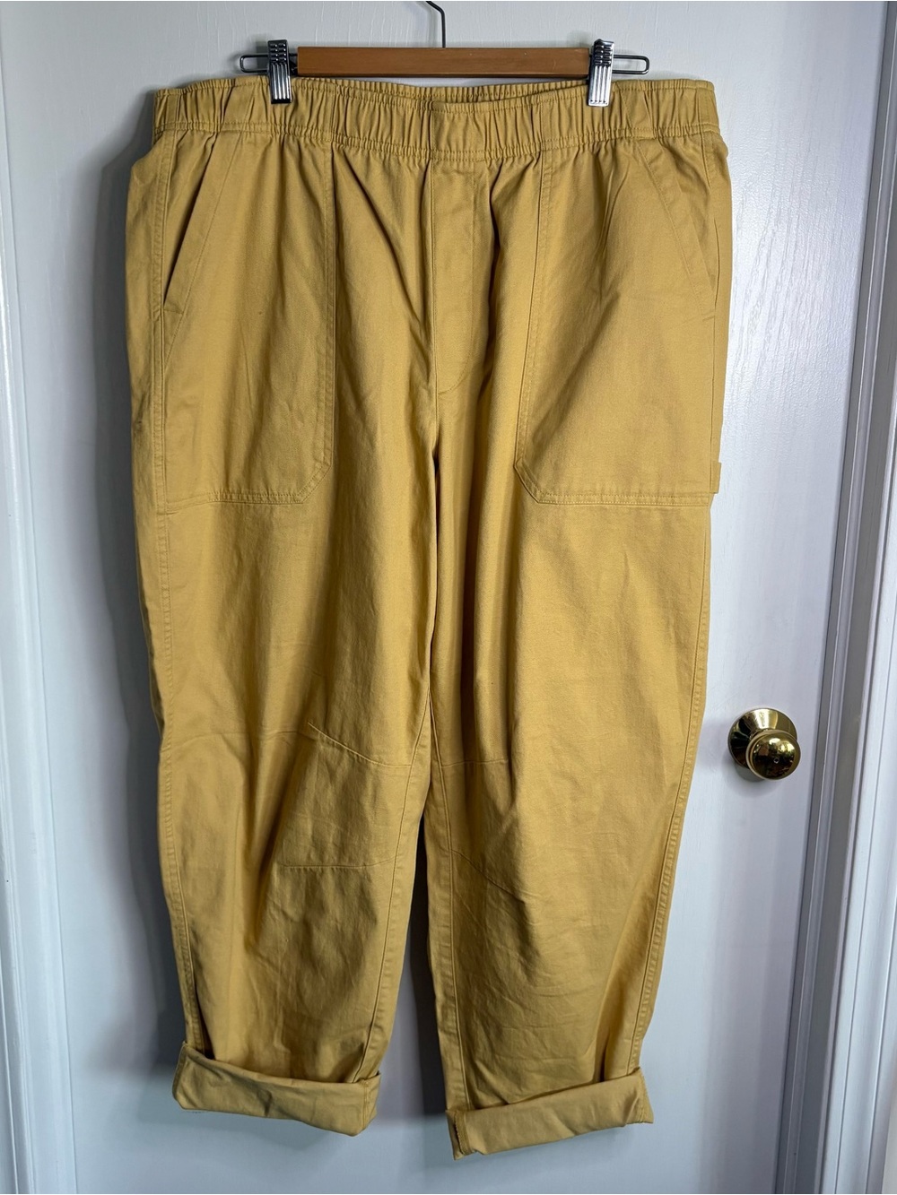 Old Navy Khaki Cotton Blend Barrel Pants Elastic Waist Pockets Size XL Tall